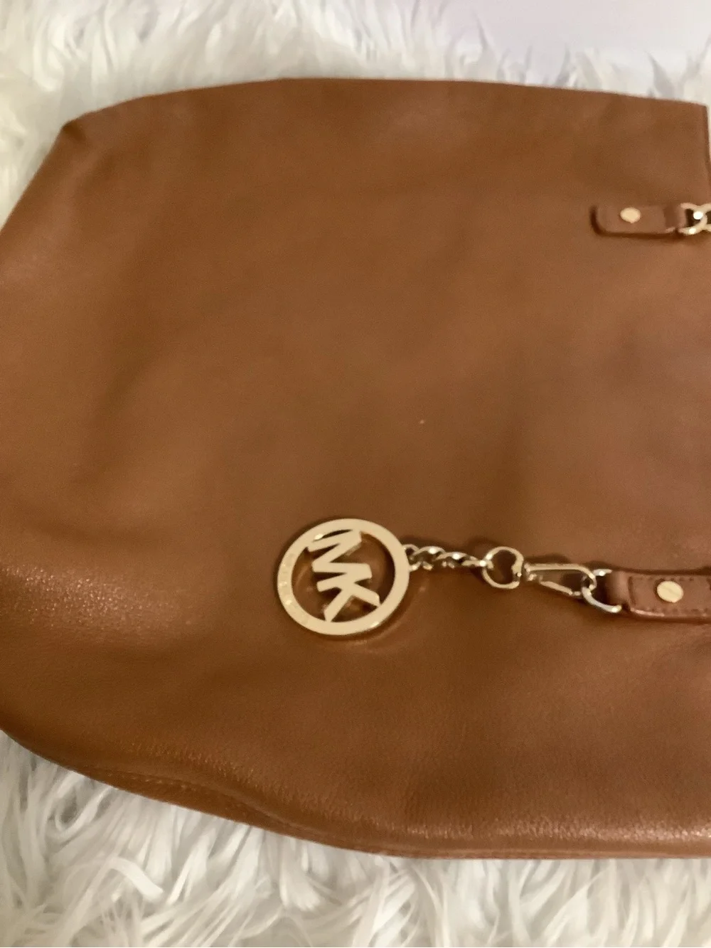 Michael Kors Brown Leather Tote with Gold MK Charm